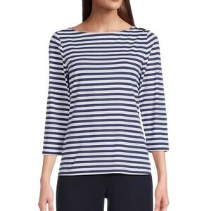 J. McLaughlin WAVESONG SZ M Catalina Cloth Stripe Button Shoulder Boatneck TOP